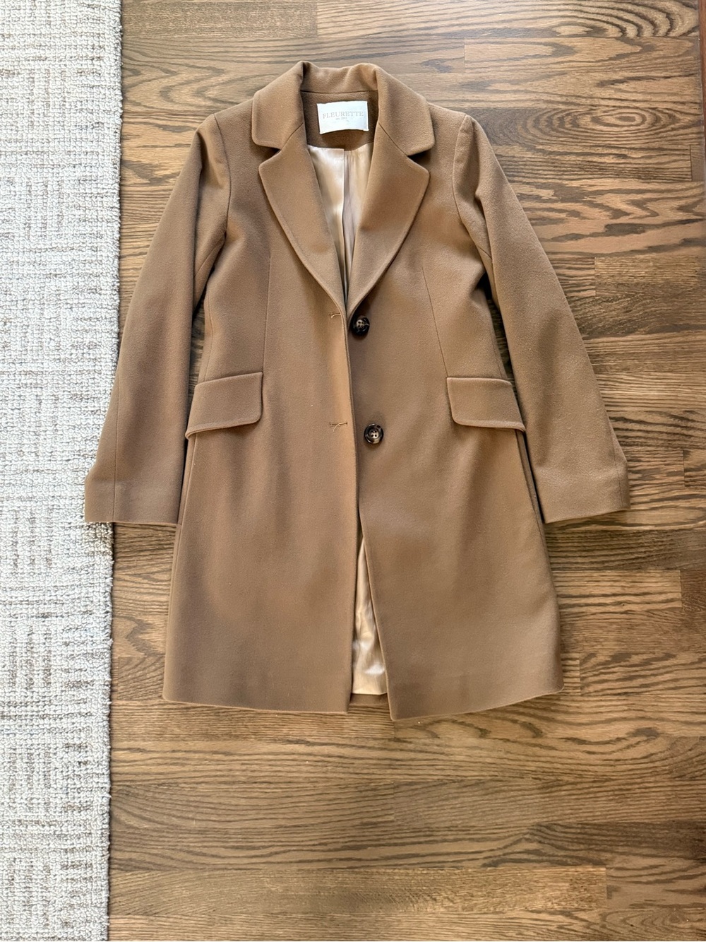 Fleurettw Tailored Camel Wool Blend Single-Breasted Trench coat